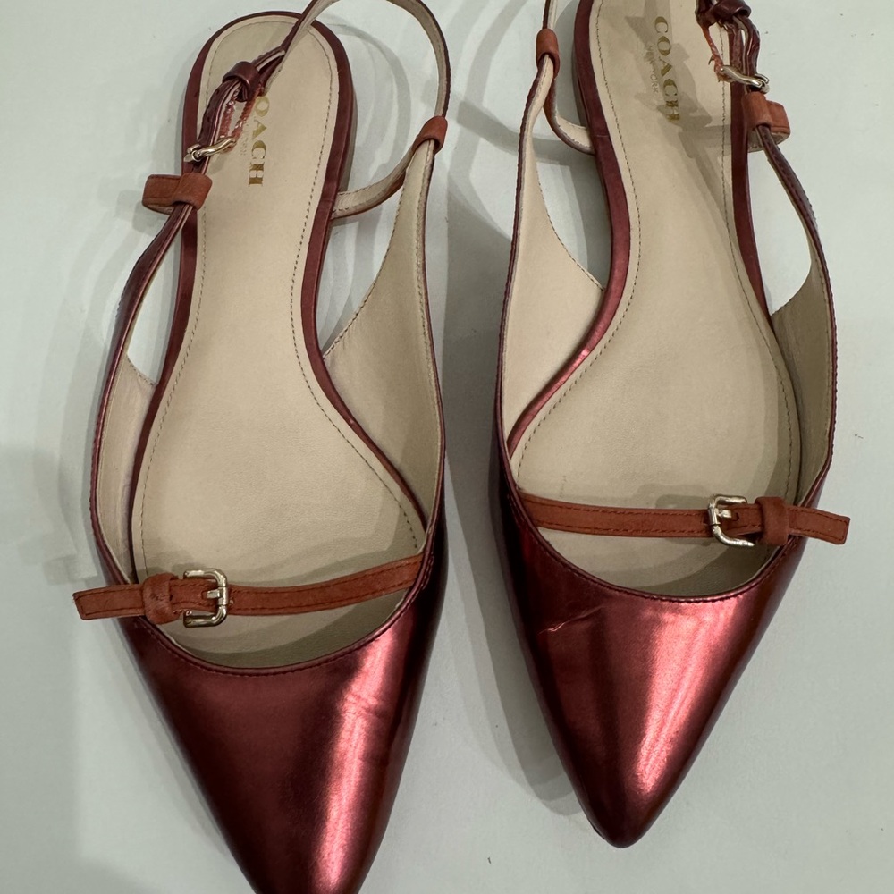 Coach Women's Metallic Burgundy Slingback Heels